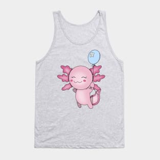 Cute Baby Pink Axolotl with Blue Balloon Tank Top